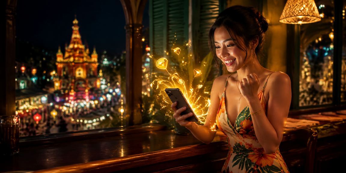 Người dùng trải nghiệm ứng dụng casino qua điện thoại tại quán cà phê Nha Trang